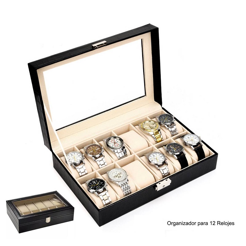 Caja Para Relojes Organizador De Reloj Con 12 Compartimentos Y Almohadillas  Extraíbles Tapa De Cristal (12 Relojes Color Marron) con Ofertas en  Carrefour
